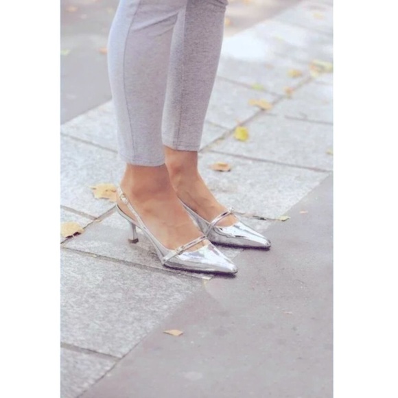 NEW Larroudé Ines Metallic Silver Specchio Slingback Pump Pointed Heels Size 7.5 - Picture 12 of 12